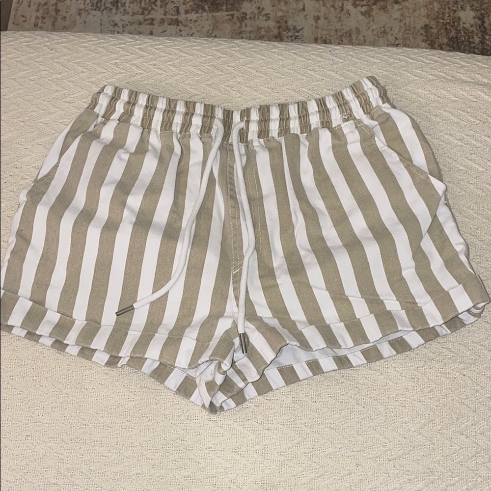 Forever 21 Tan Shorts with Striped Pattern and Elastic Waistband